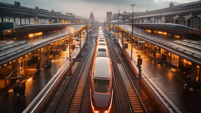 Vibrant train hub in a modern city