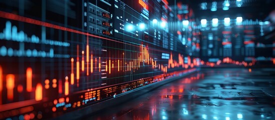 Obraz premium Illuminated Future Finances: Glass Screen Showing Stock Market Data and Financial Information