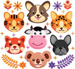 Animals Face Elements Vector Illustration