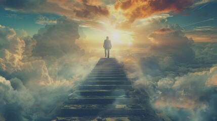 The evening atmosphere seen from the top of the stairs above the clouds - Powered by Adobe