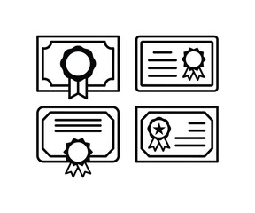 certificate award medal ribbon icons symbol vector design simple line black white color modern illustration collections