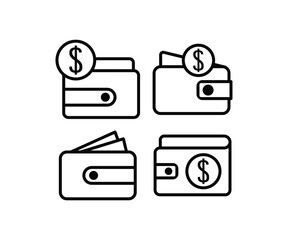 wallet balance symbol vector icon design simple line black white color modern illustration set