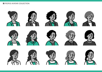 シンプルな女性アイコンのセット