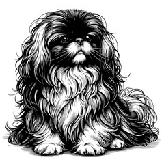 Hand drawn Cute Pekignese in full-body, vector sketch isolated on white background.	