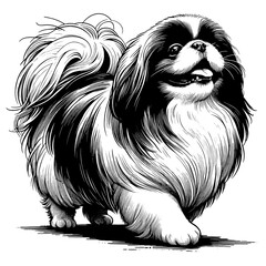 Hand drawn Cute Pekignese in full-body, vector sketch isolated on white background.	