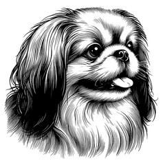 Hand drawn cute Pekignese portrait, vector sketch isolated on white background.	