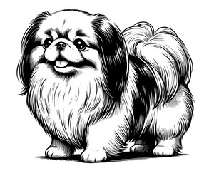 Hand drawn Cute Pekingese in full-body, vector sketch isolated on white background.	