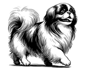 Hand drawn Cute Pekingese in full-body, vector sketch isolated on white background.	