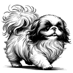 Hand drawn Cute Pekignese in full-body, vector sketch isolated on white background.	