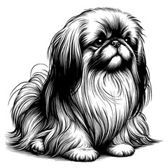Hand drawn Cute Pekingese in full-body, vector sketch isolated on white background.	