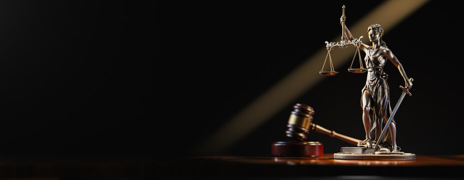 Legal Concept: Themis is the goddess of justice and the judge's gavel hammer as a symbol of law and order