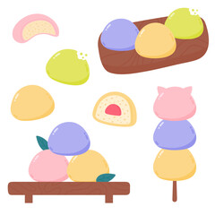 Japanese Mochi rice dessert vector set
