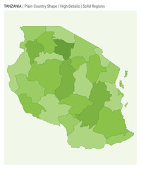 Tanzania plain country map. High details. Solid regions style. Shape of Tanzania. Vector illustration.