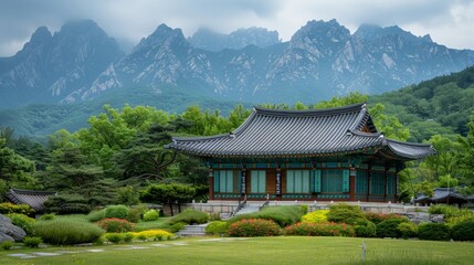 Obraz premium Temple with Mountain View 