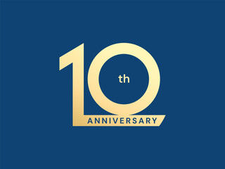 10th Anniversary luxury gold celebration with numbers connector logo typography vector design concept. Ten years anniversary gold logo template for celebration event, invitation, business, card, web.