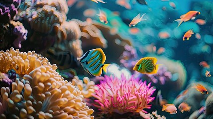 Fototapeta premium Exotic reef fish swimming through vibrant coral structures