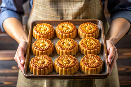 hand hold mooncake tray. Lunar festival food