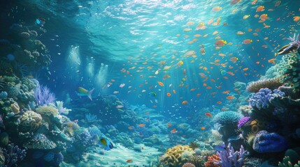 Majestic seascape with corals and diverse fish in a marine sanctuary