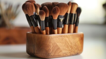 Salon brushes in wooden holder