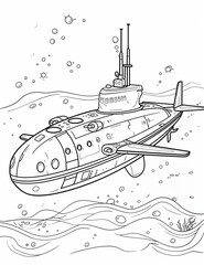 Fototapeta premium Submarine in the sea - Printable Transportation Line Art: Black and White Coloring Pages for All Ages - Simple Patterns 