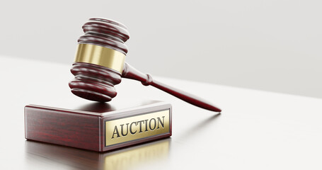 Auction: wooden Gavel Hammer and Stand with text word