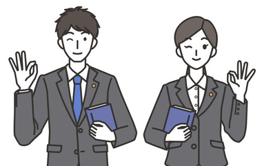 OKポーズの弁護士の男性と女性