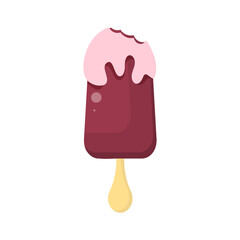 Chocolate ice cream on a stick.Vector illustration of a bitten sweet on an isolated background.