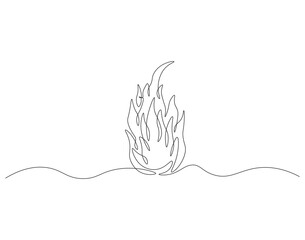 Continuous one line drawing of fire flame. One line drawing illustration of fire. Bonfire concept single line. Editable outline.