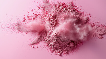 Fototapeta premium Close-up of powder on a pink background in a top view