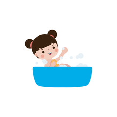 cute little kid take a bath in the bathtub, cartoon character vector illustration flat style on white background