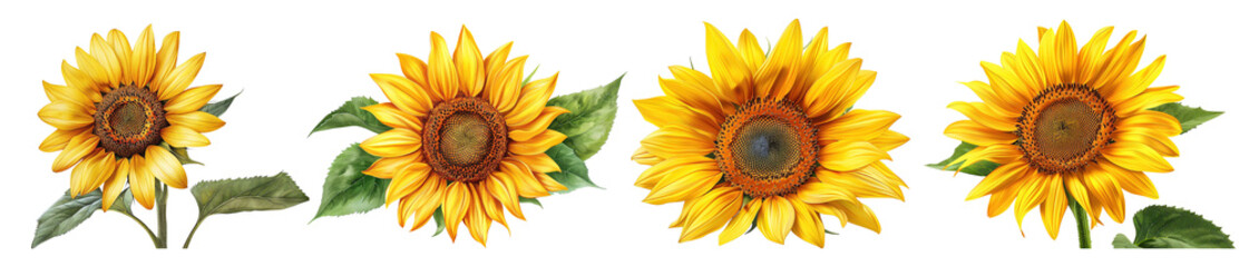 Hand-painted watercolor sunflowers in a seamless border, perfect for design projects, invitations, and seasonal decorations. on a transparent background.