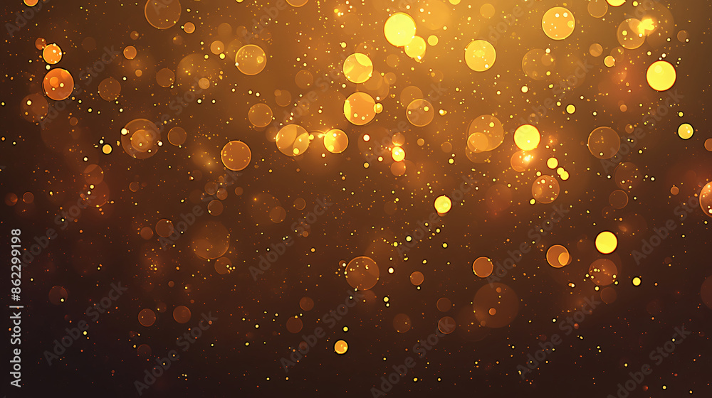 Poster abstract background with gold bokeh lights on a dark brown background with copy space text for websi