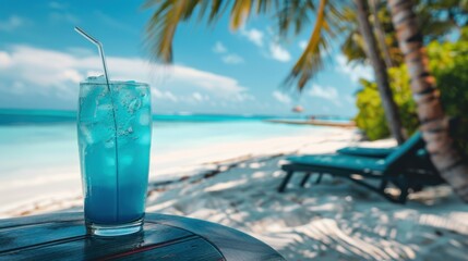 refreshing cocktail on the background of the ocean
