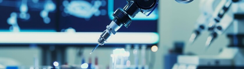 Detailed close-up of a robotic arm conducting a genetic experiment with precise movements and cutting-edge technology.