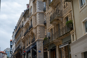 Houses and streets of touristic Biarritz city, Basque Country, Bay of Biscay of Atlantic ocean, France