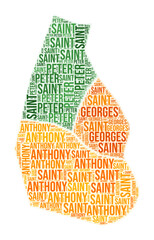 Montserrat region word cloud. Country shape design. Montserrat colored illustration. Region names collage cloud. Vector illustration.