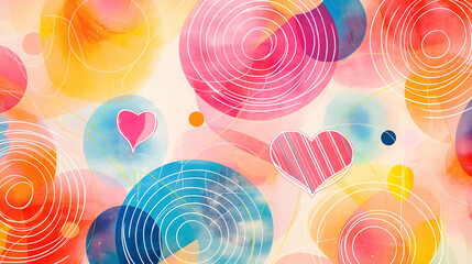 Colorful Abstract Artwork Featuring Spirals and Hearts
