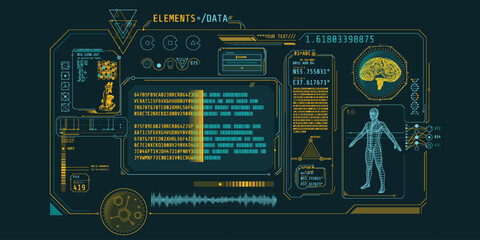 Futuristic medical research program interface with data decoding.