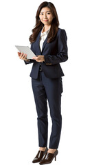 [Transparent Background PNG]Businesswoman with Tablet on White Background