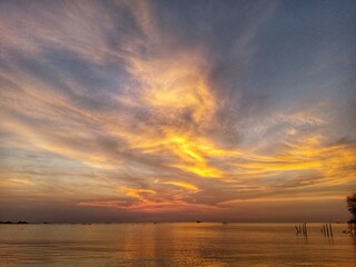 Beach landscape is very beautiful in the afternoon when the sun sets.  