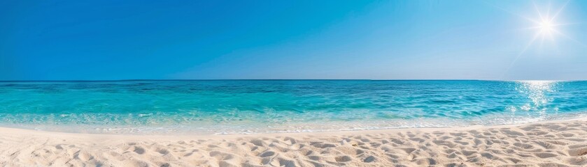 Fototapeta premium tranquil beachscape with crystal clear water and sunlit sky - perfect summer vacation background.