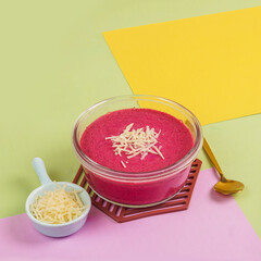 Healthy children's porridge and fruit porridge snacks for babies, concepted with minimalist photos