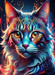 Cat with abstract beauty, centered, looking at the camera psychedelic colors