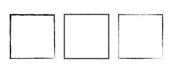 Grunge square frame set. Dotted, stippled and paint brushed black border collection. Chalk or halftone rectangular design elements for banner, poster, flyer, brochure, cover. Vector squared carde