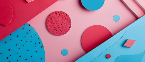 Naklejka premium Vibrant Geometric Pop Art Inspired Poster Design in Bold Pink Blue Red Palette