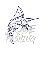 handrawn fishing logo illustration, grunge with text brave and fishing