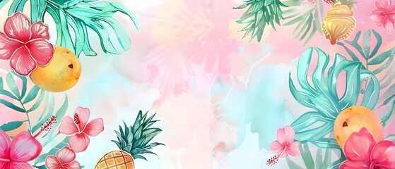 Fototapeta premium Tropical Summer Doodle Border with Blank Space for Mockup Background Design