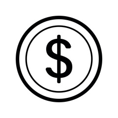 Dollar USA Coin Money Currency in Black Line Icon Clipart for Business and Finance Element Vector Illustration