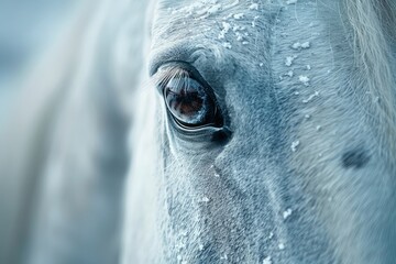 Fototapeta premium Surreal white horse face, professional camera lens