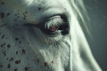 Fototapeta premium Surreal white horse face, professional camera lens